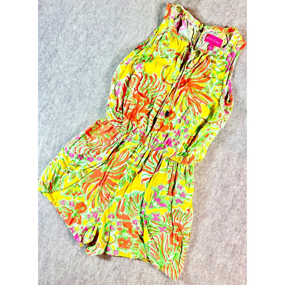 Lilly Pulitzer Floral Romper Small Yellow Pink/Green Preppy Resortwear